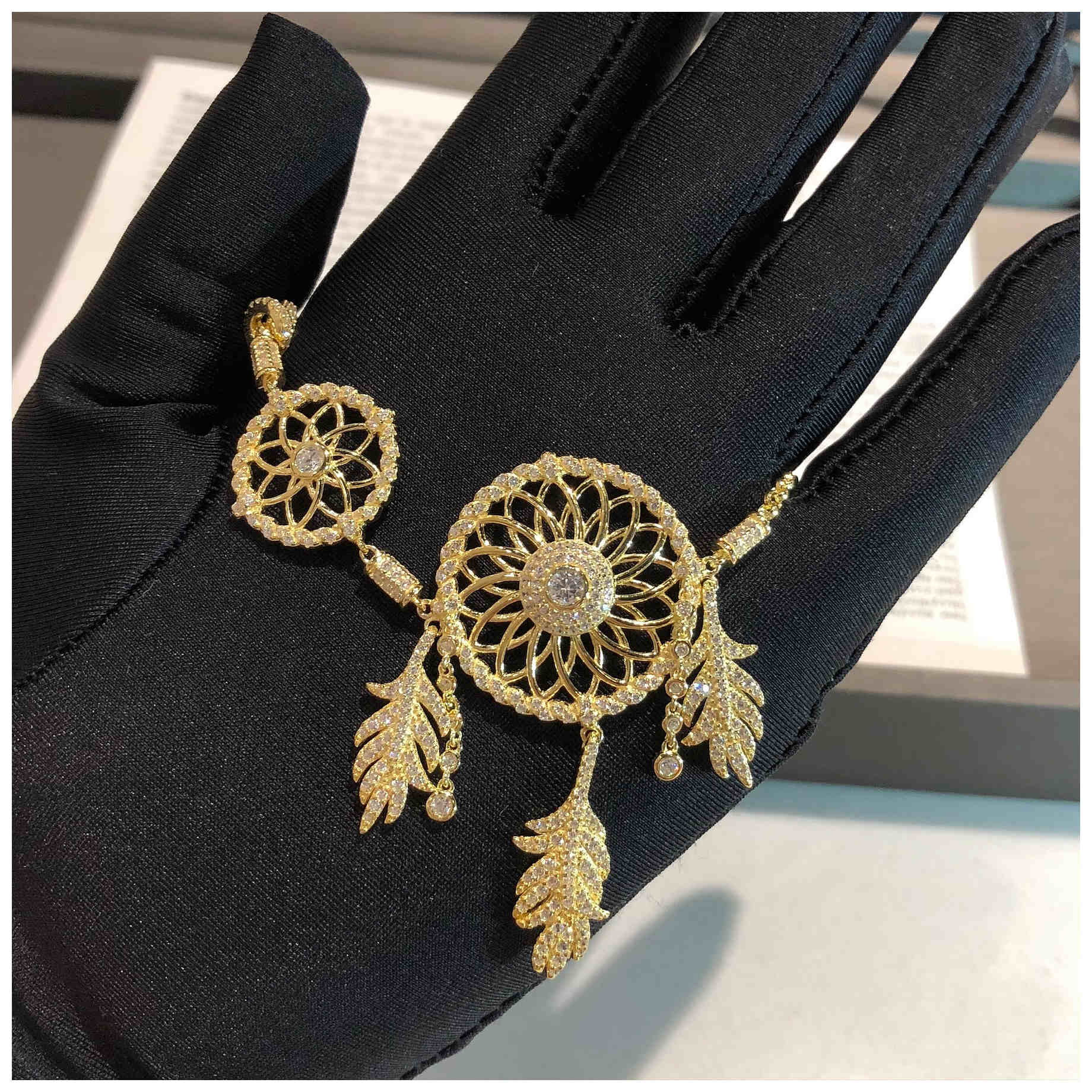 Created Diamond Option Dream Catcher Feather Long Tassel Bracelet HINDI MAHANAP-Black Diamonds New York