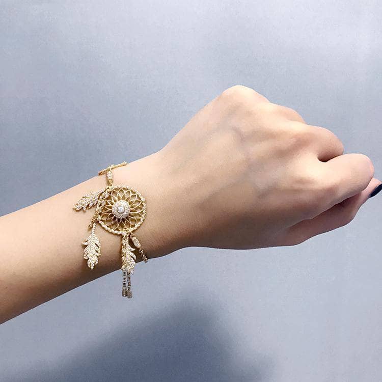 Created Diamond Option Dream Catcher Feather Long Tassel Bracelet HINDI MAHANAP-Black Diamonds New York