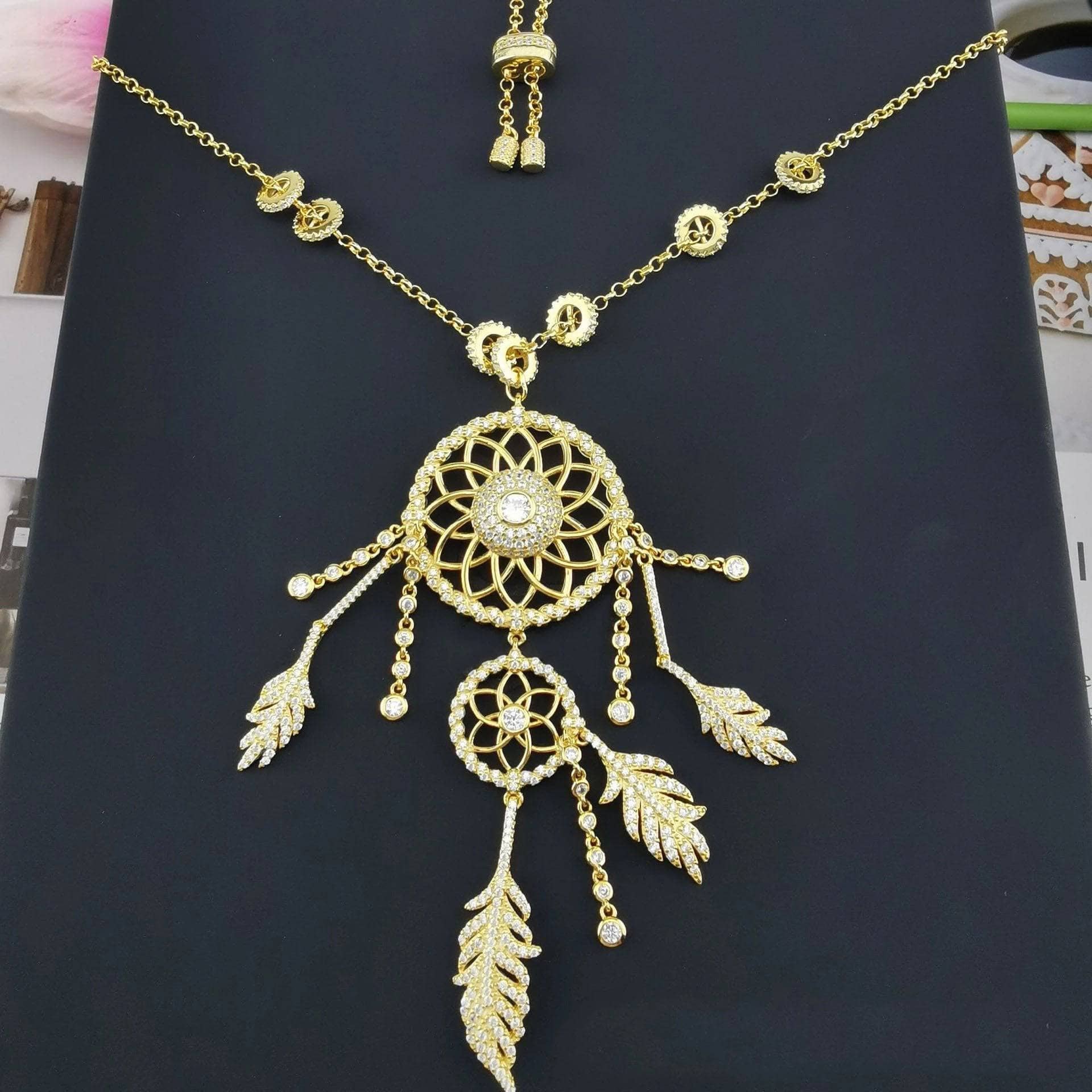 Created Diamond Option Dream Catcher Feather Long Tassel Necklace NOT EXISTING-Black Diamonds New York