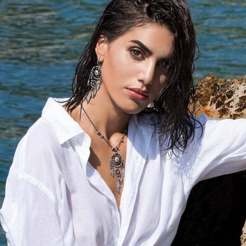 Created Diamond Option Dream Catcher Feather Long Tassel Necklace NOT EXISTING-Black Diamonds New York