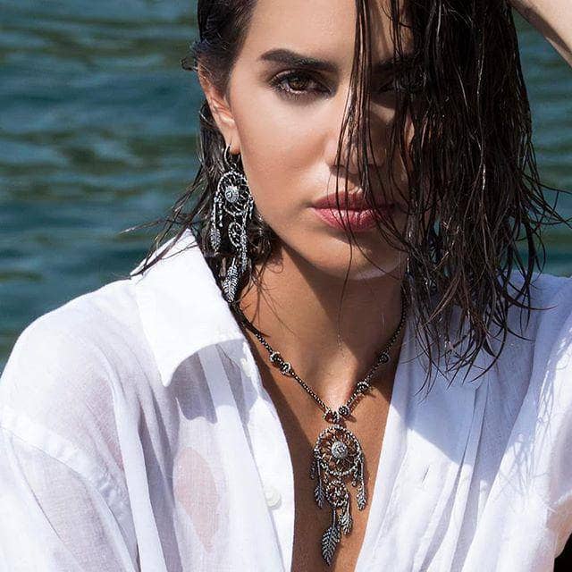 Created Diamond Option Dream Catcher Feather Long Tassel Necklace NOT EXISTING-Black Diamonds New York