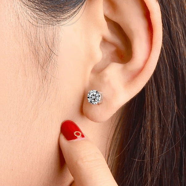 (complicated) Created Diamond Option Earrings Four Prong Setting-Black Diamonds New York