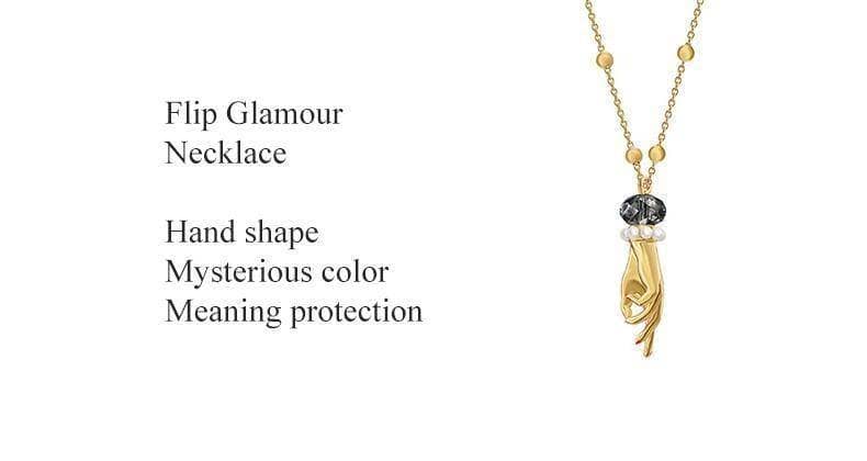 Created Diamond Elegent Flip Glamour Hand Shape Necklace-Black Diamonds New York