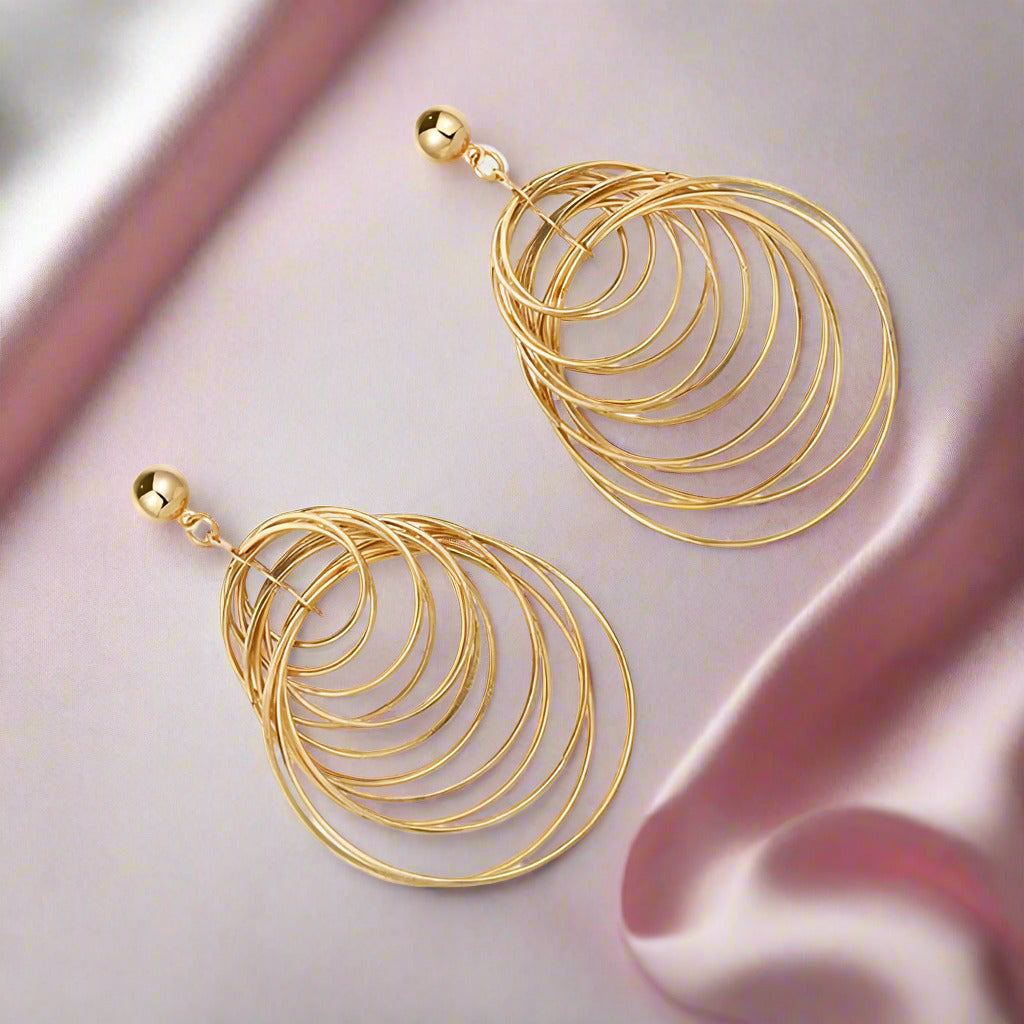 Exaggerated Golden Multiple Hoop Earrings-Black Diamonds New York