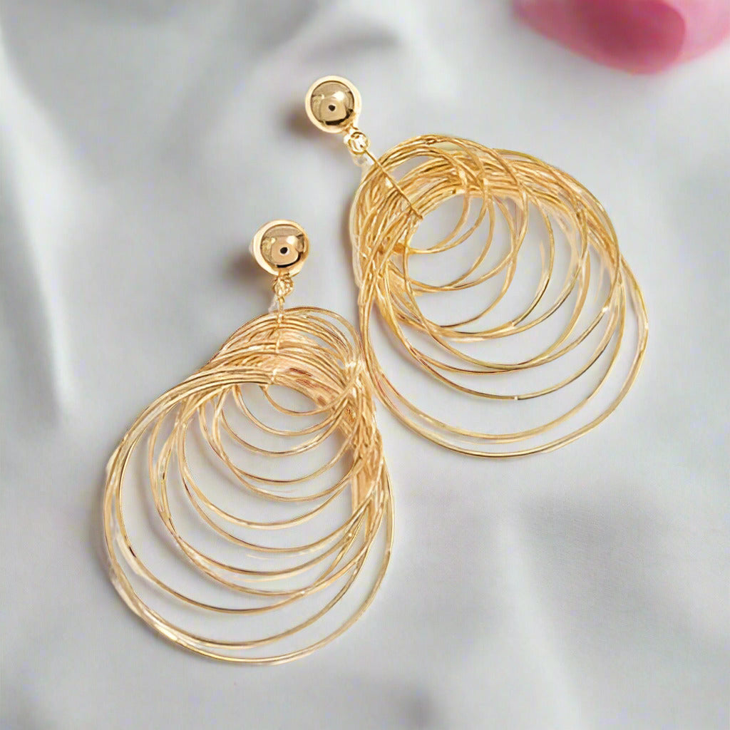 Exaggerated Golden Multiple Hoop Earrings-Black Diamonds New York