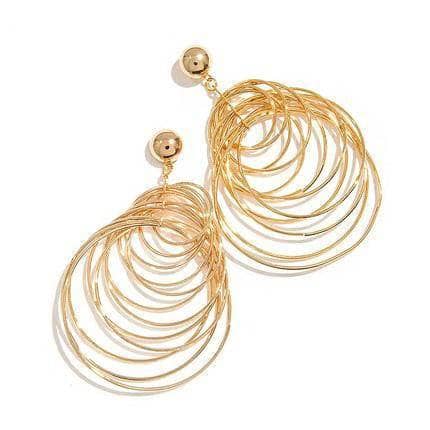 EVN™ Diamond Exaggerated Golden Multiple Circles Earrings-Black Diamonds New York