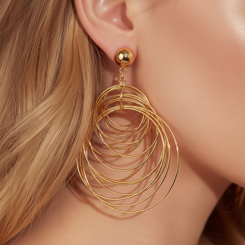 Exaggerated Golden Multiple Hoop Earrings-Black Diamonds New York