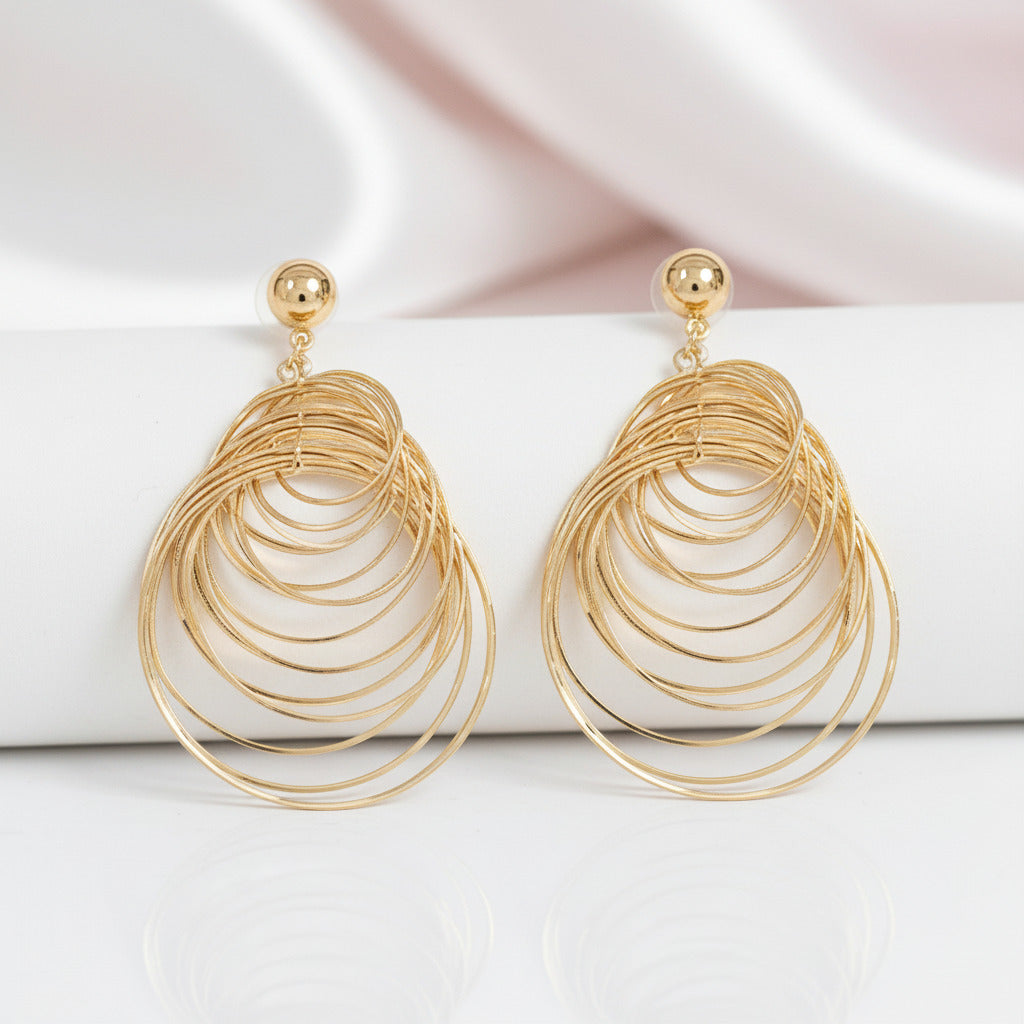 Exaggerated Golden Multiple Hoop Earrings-Black Diamonds New York