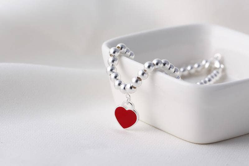 Heart-shaped Round Bead Bracelet-Black Diamonds New York