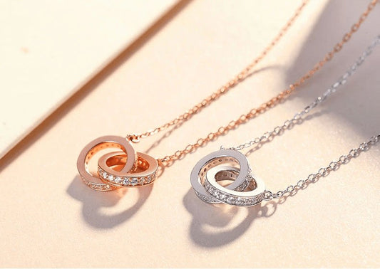 Created Diamond Heart to Heart Two Circle Set Necklace-Black Diamonds New York