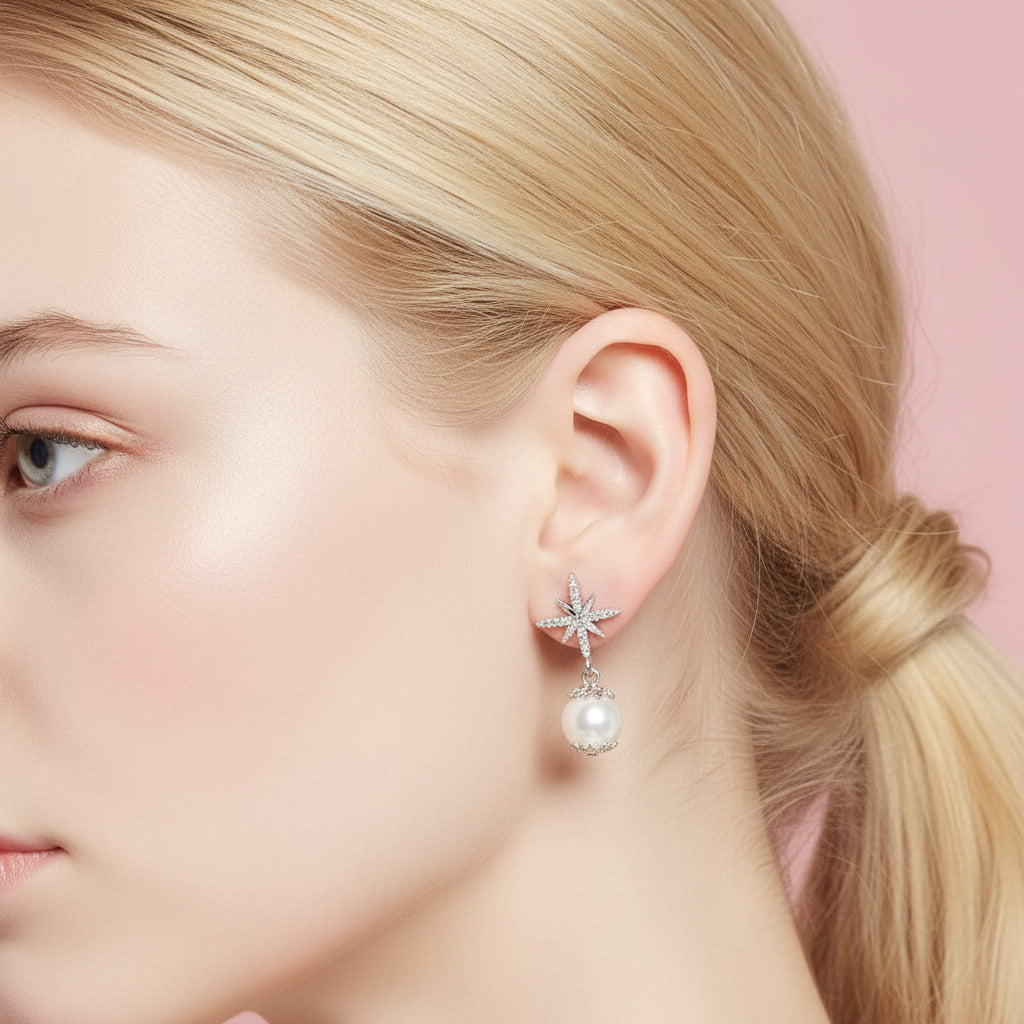Diamond Option Hexagram Exquisite Pearl Earrings-Black Diamonds New York