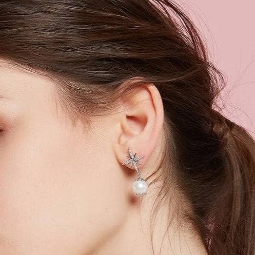CVD DIAMOND Hexagram Exquisite Pearl Earrings
