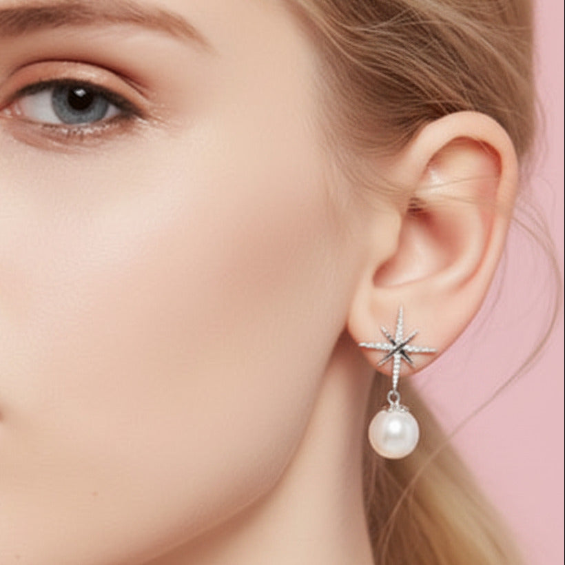 Diamond Option Hexagram Exquisite Pearl Earrings-Black Diamonds New York