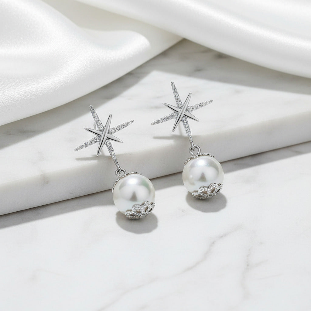 Diamond Option Hexagram Exquisite Pearl Earrings-Black Diamonds New York