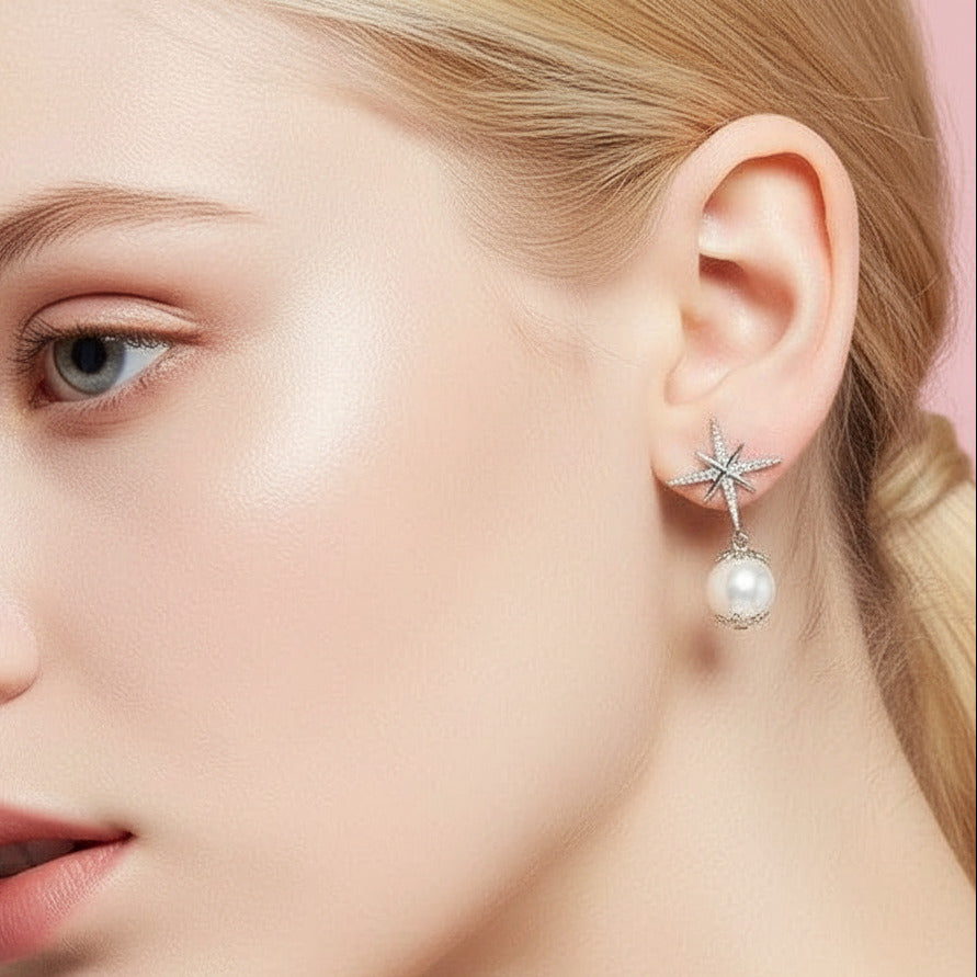 Diamond Option Hexagram Exquisite Pearl Earrings-Black Diamonds New York