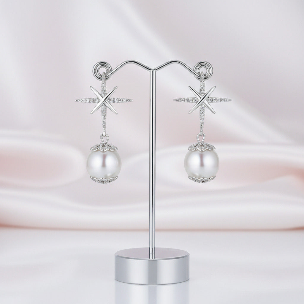 Diamond Option Hexagram Exquisite Pearl Earrings-Black Diamonds New York