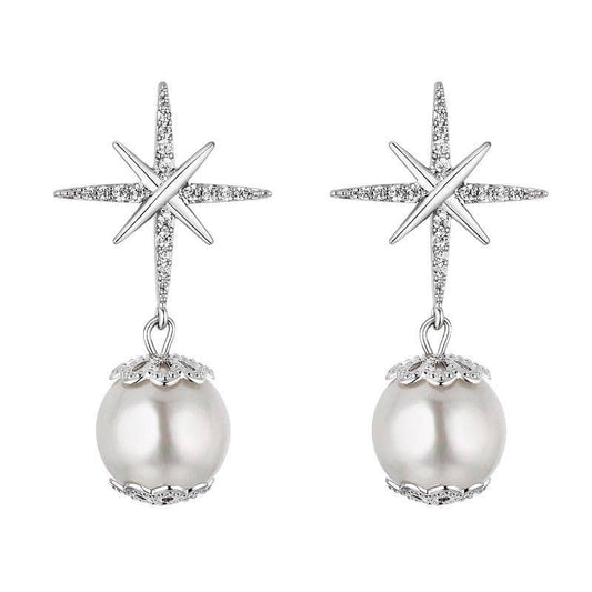 Diamond Hexagram Exquisite Pearl Earrings-Black Diamonds New York