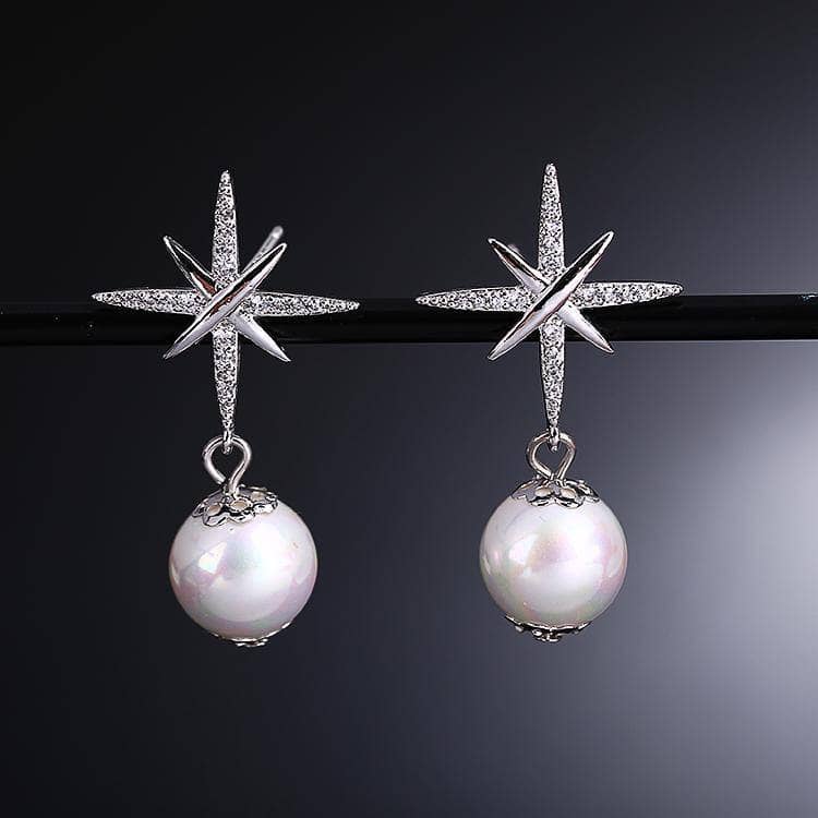 EVN Diamond Hexagram Exquisite Pearl Earrings-Black Diamonds New York