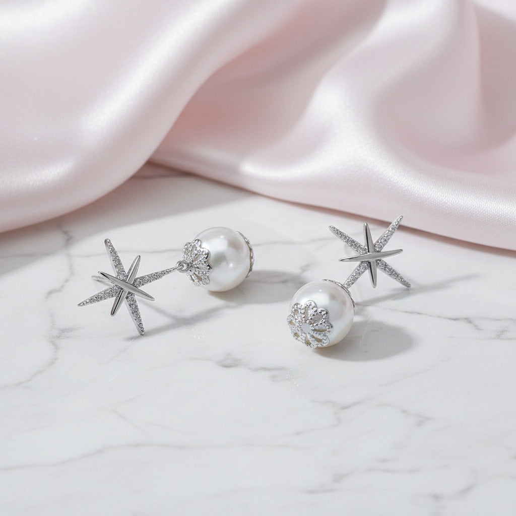 Diamond Option Hexagram Exquisite Pearl Earrings-Black Diamonds New York