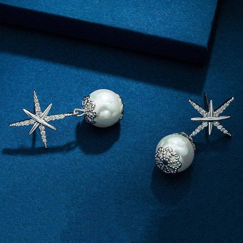 EVN Diamond Hexagram Exquisite Pearl Earrings-Black Diamonds New York