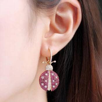 CVD DIAMOND Ladybird Shape Asymmetric Earrings