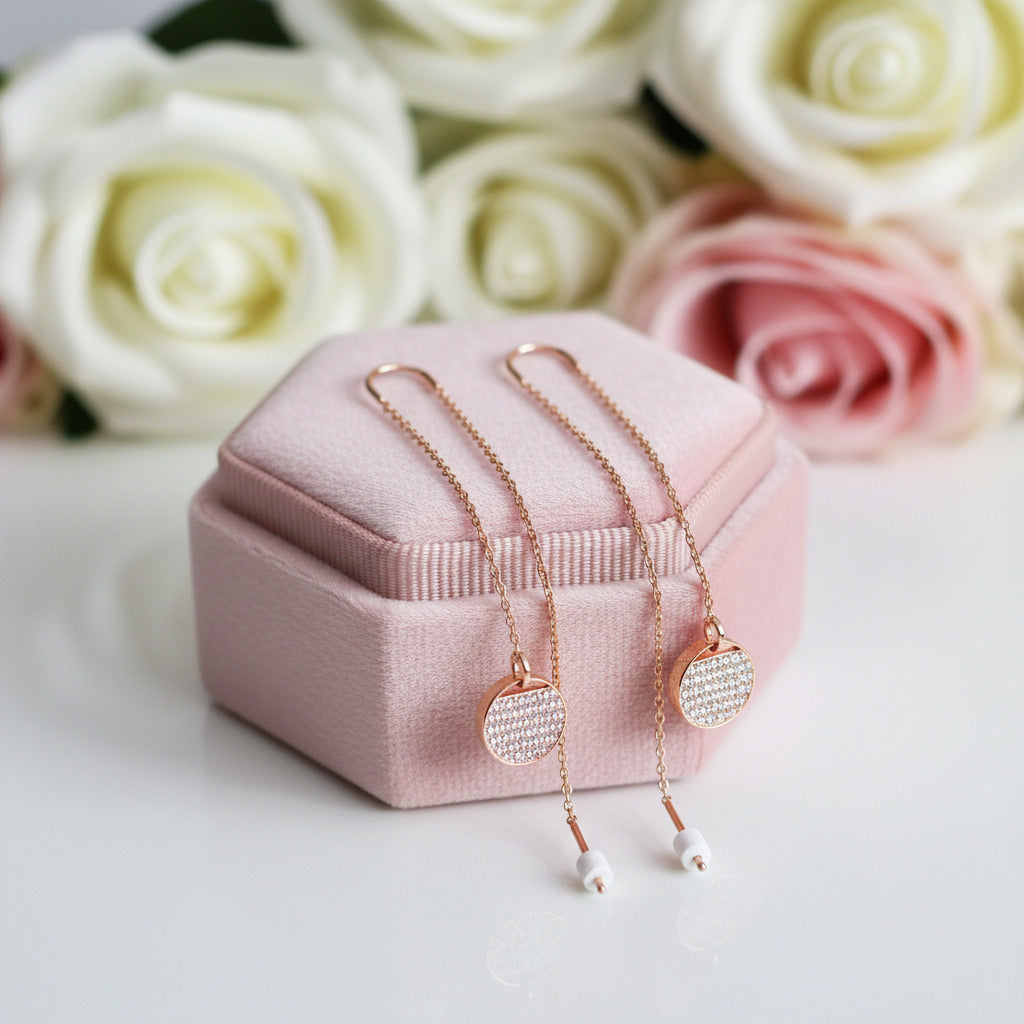 Diamond Long Fashionable Round Racket Shaped Drop Earrings-Black Diamonds New York