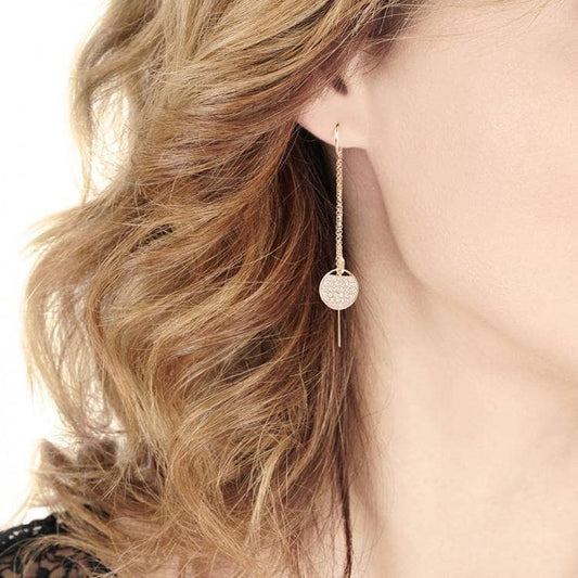 Created Diamond Long Fashionable Round Racket Shaped Drop Earrings-Black Diamonds New York