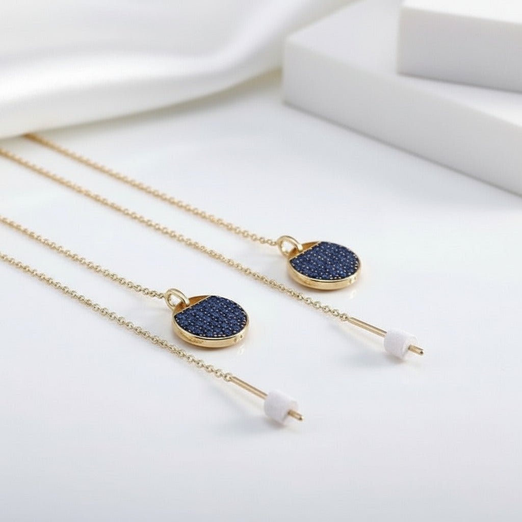 Diamond Long Fashionable Round Racket Shaped Drop Earrings-Black Diamonds New York