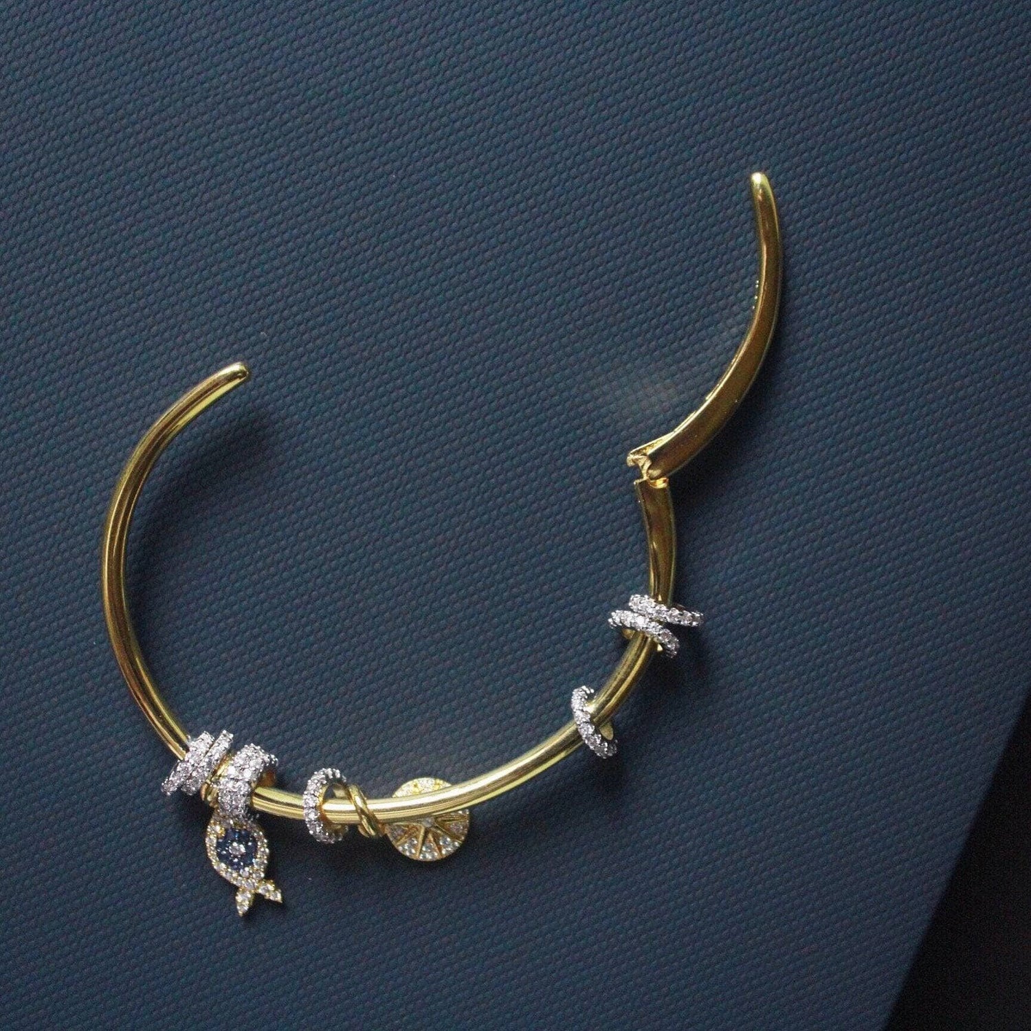 Created Diamond Lucky Little Fish Ocean Style Opening Bracelet-Black Diamonds New York