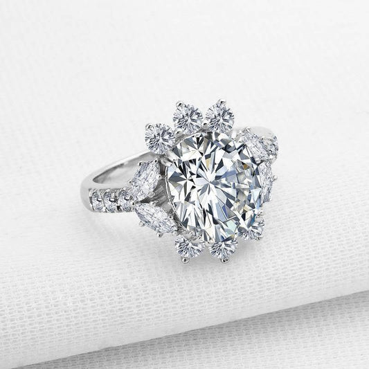 CVD Diamond Luxury Flower Oval Engagement Halo Ring