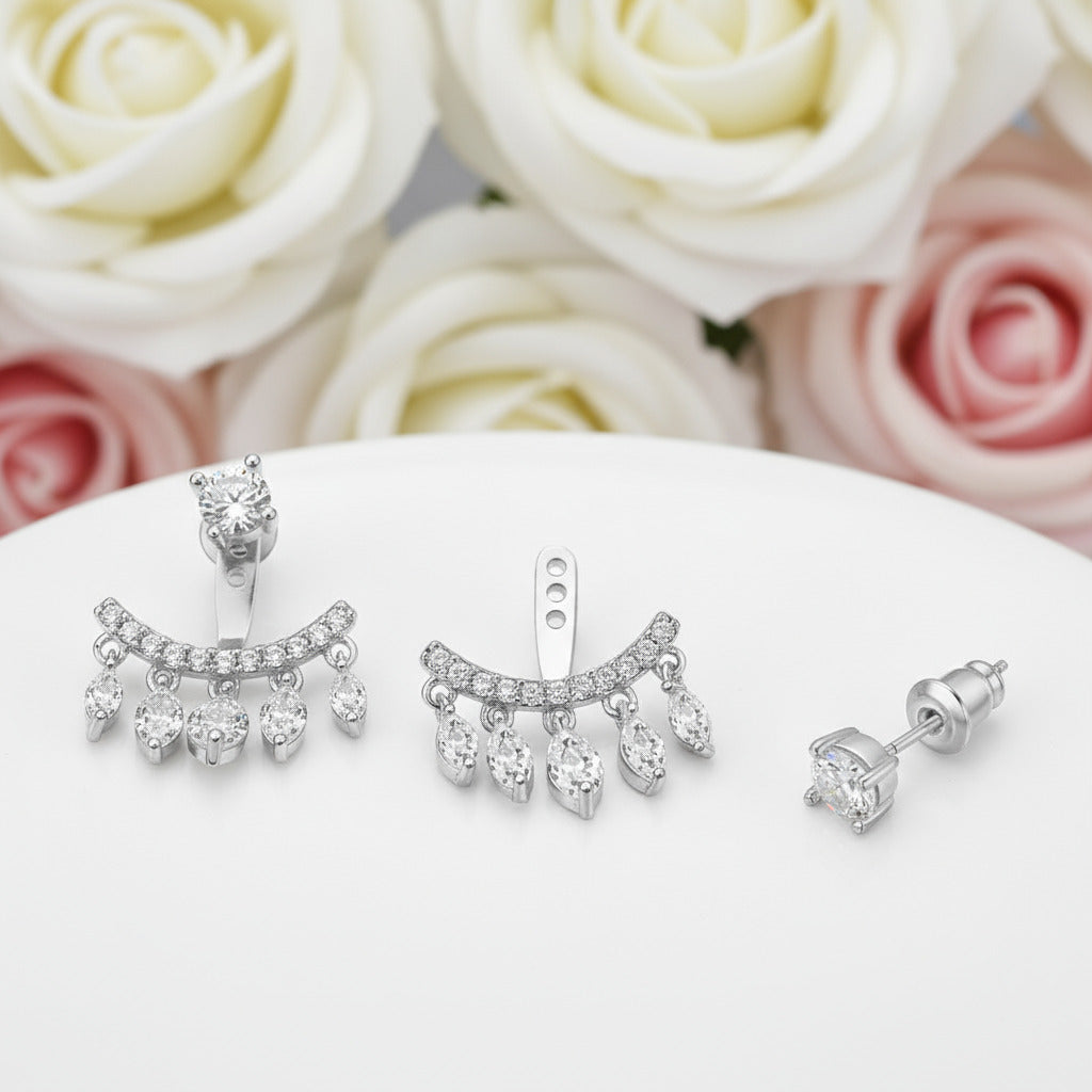 Magical Double Use Water Drip Diamond Tassel Earrings-Black Diamonds New York