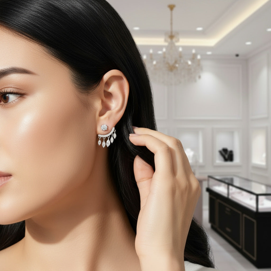 Magical Double Use Water Drip Diamond Tassel Earrings-Black Diamonds New York