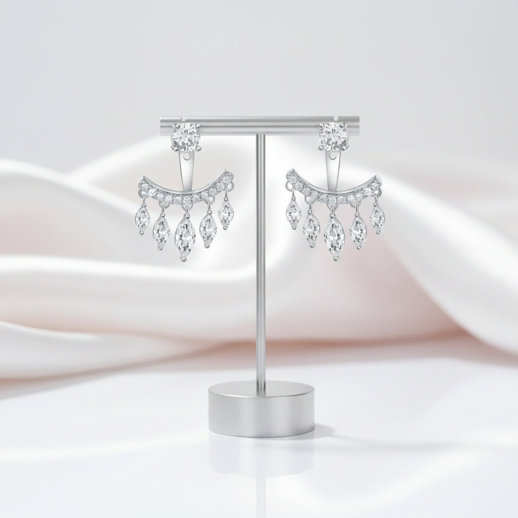 Magical Double Use Water Drip Diamond Option Tassel Earrings-Black Diamonds New York