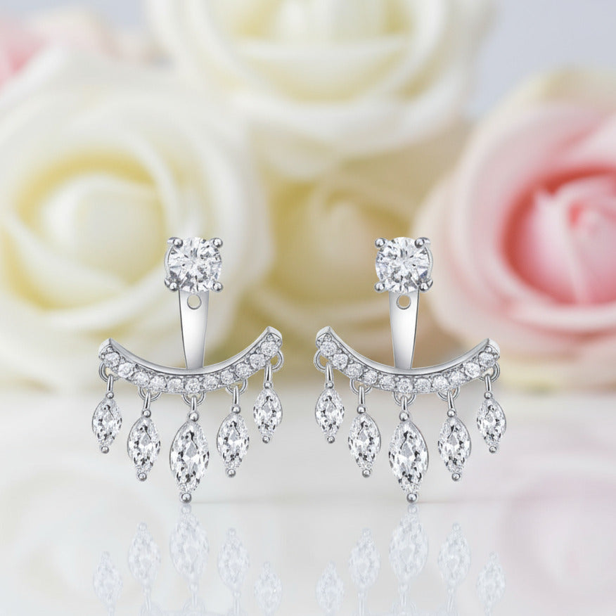 Magical Double Use Water Drip Diamond Tassel Earrings-Black Diamonds New York