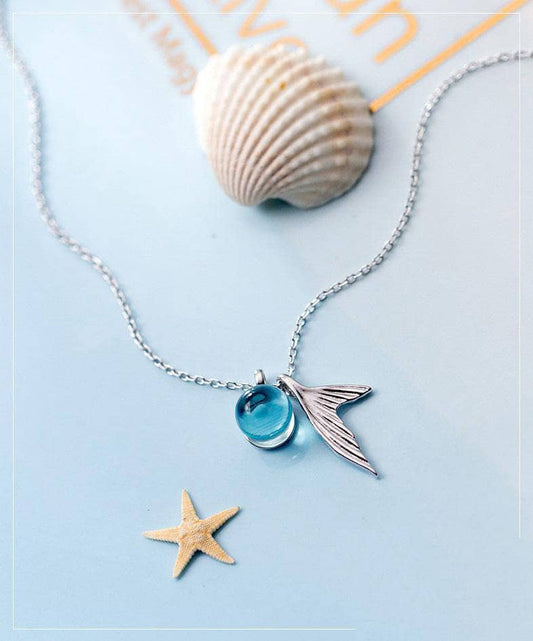 CVD Diamond Mermaid Fishtail Blue Tears Bubble Necklace