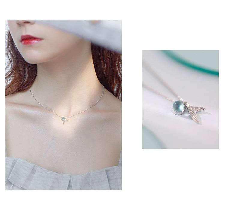 Created Diamond Mermaid Fishtail Blue Tears Bubble Necklace-Black Diamonds New York