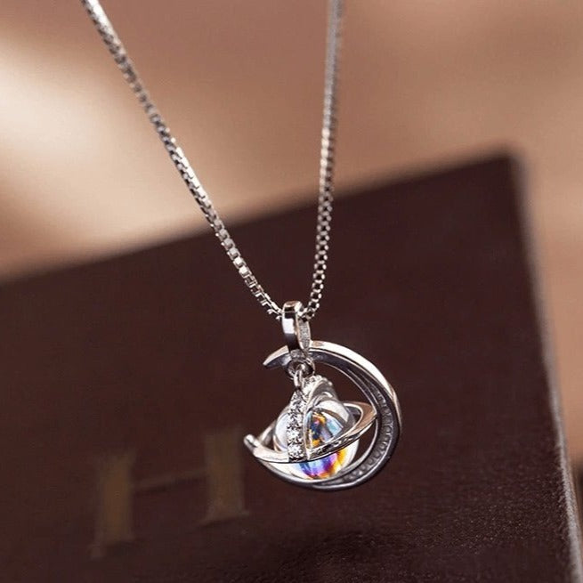 EVN Diamond Moon and Planet Shiny Necklace-Black Diamonds New York
