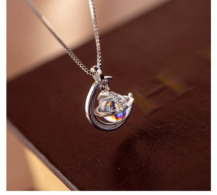 EVN Diamond Moon and Planet Shiny Necklace-Black Diamonds New York