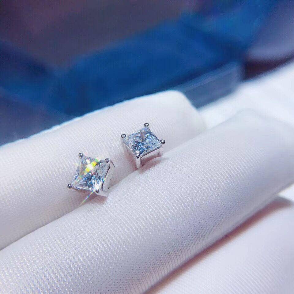 CVD Diamond Princess Cut Shiny Earrings
