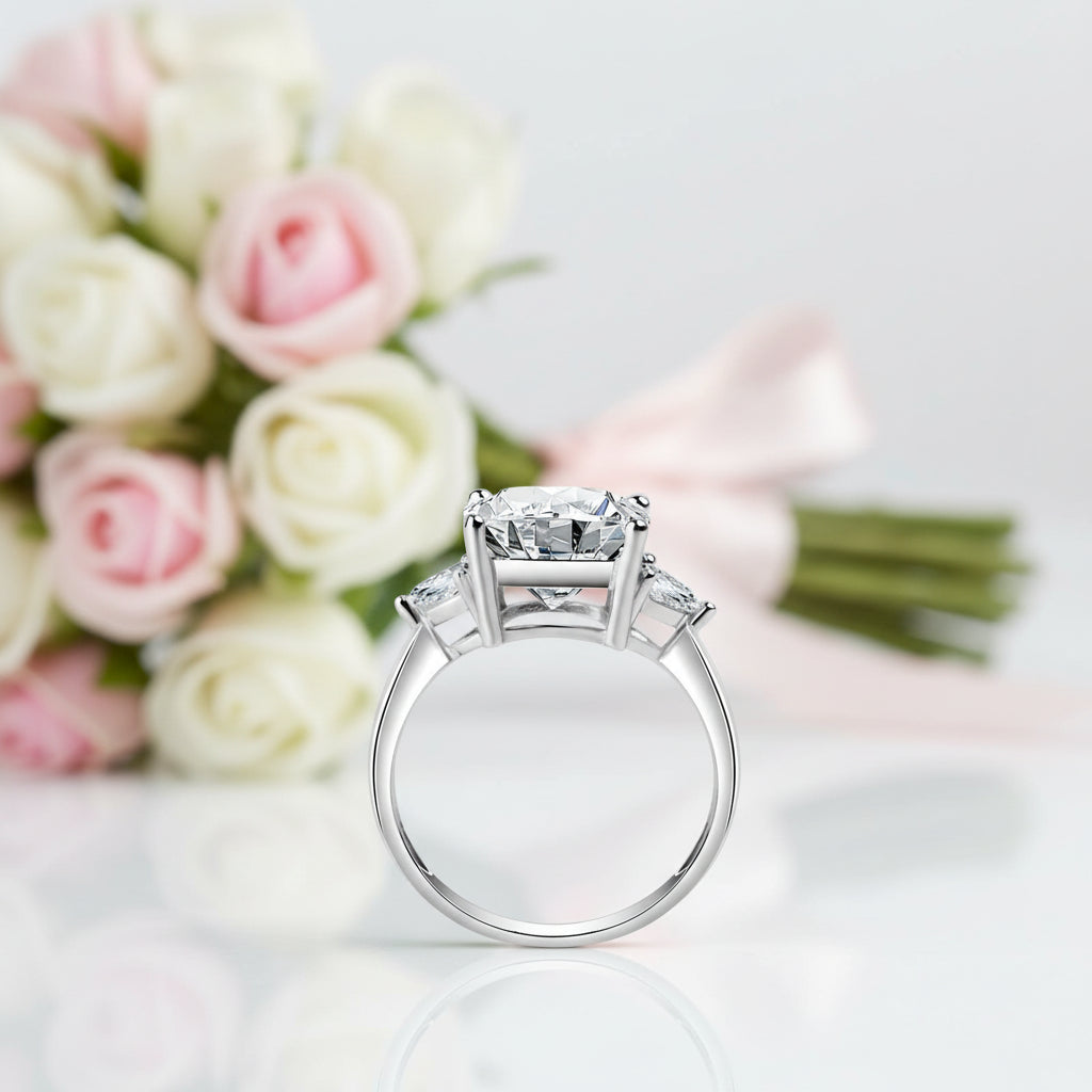 5.0 Ct Sparkly Three-Stone Oval Cut Diamond Option Ring-Black Diamonds New York