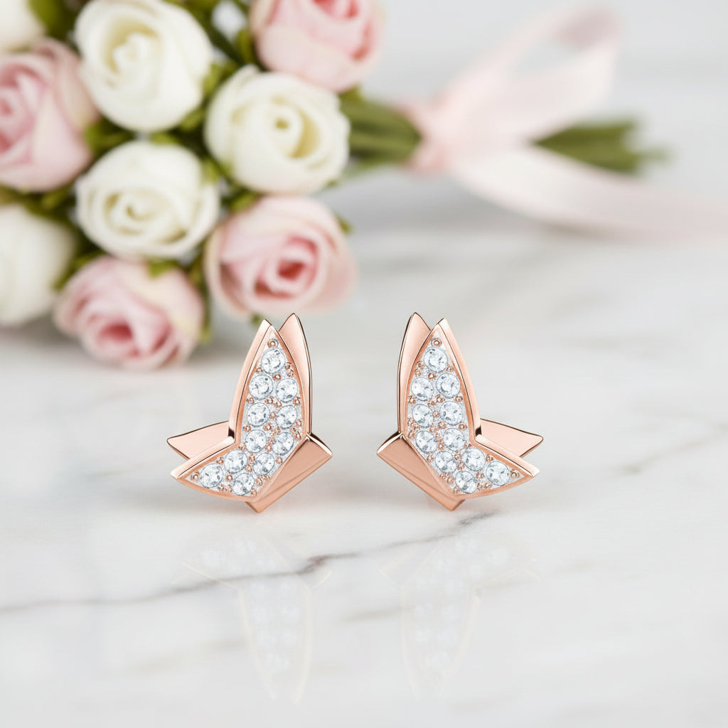 Round Diamond Option Romantic Elegant Butterfly Design Earrings-Black Diamonds New York