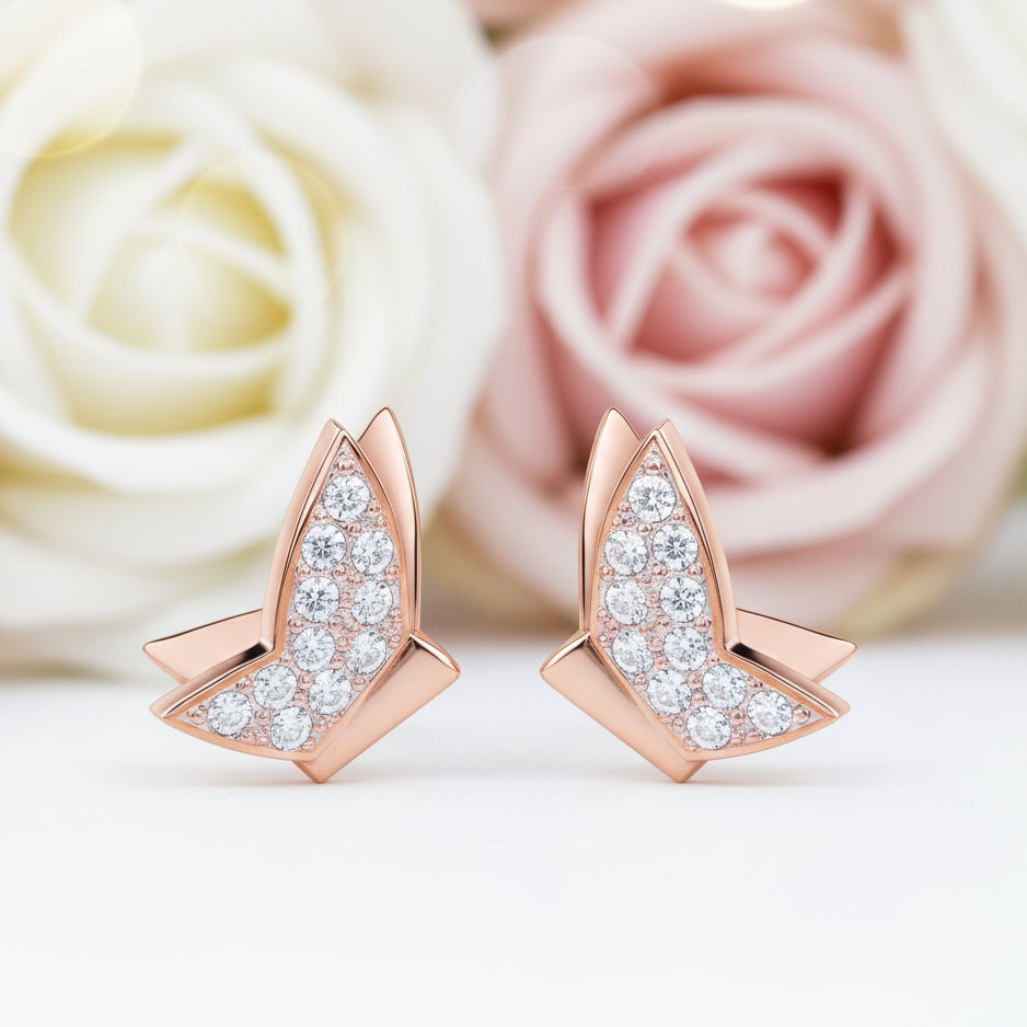 Round Diamond Romantic Elegant Butterfly Design Earrings-Black Diamonds New York