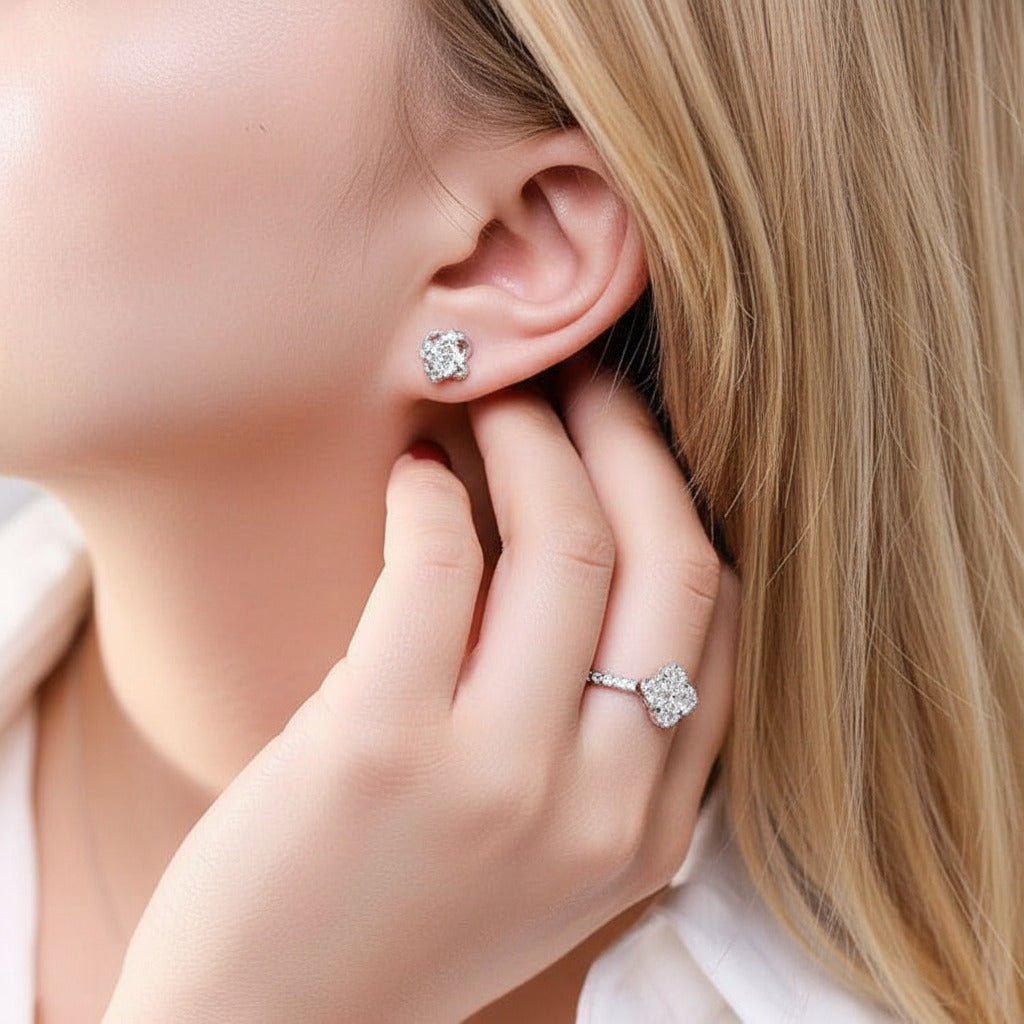 Round Diamond Option Romantic Four-leaf Clover Earrings-Black Diamonds New York