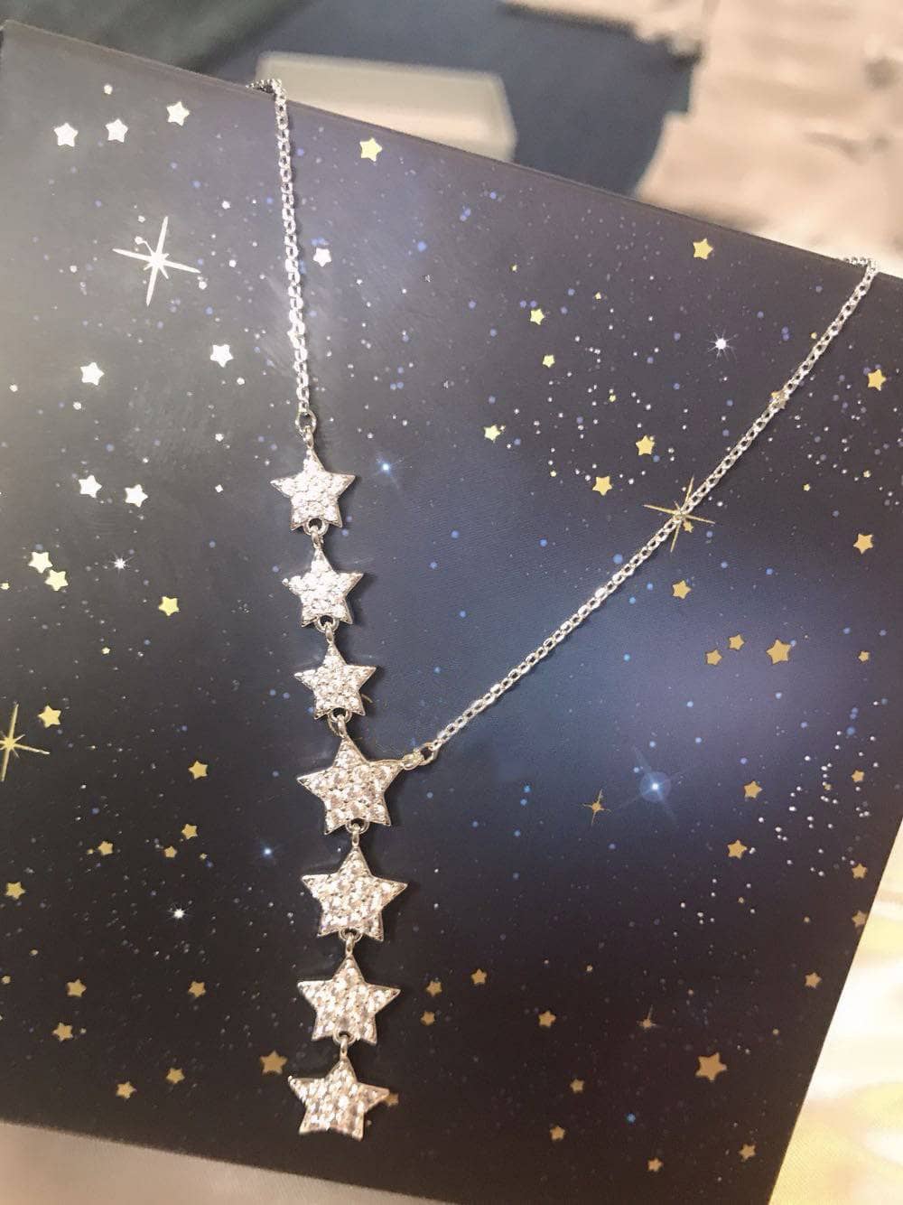 Created Diamond Romantic Stars Collarbone Necklace-Black Diamonds New York