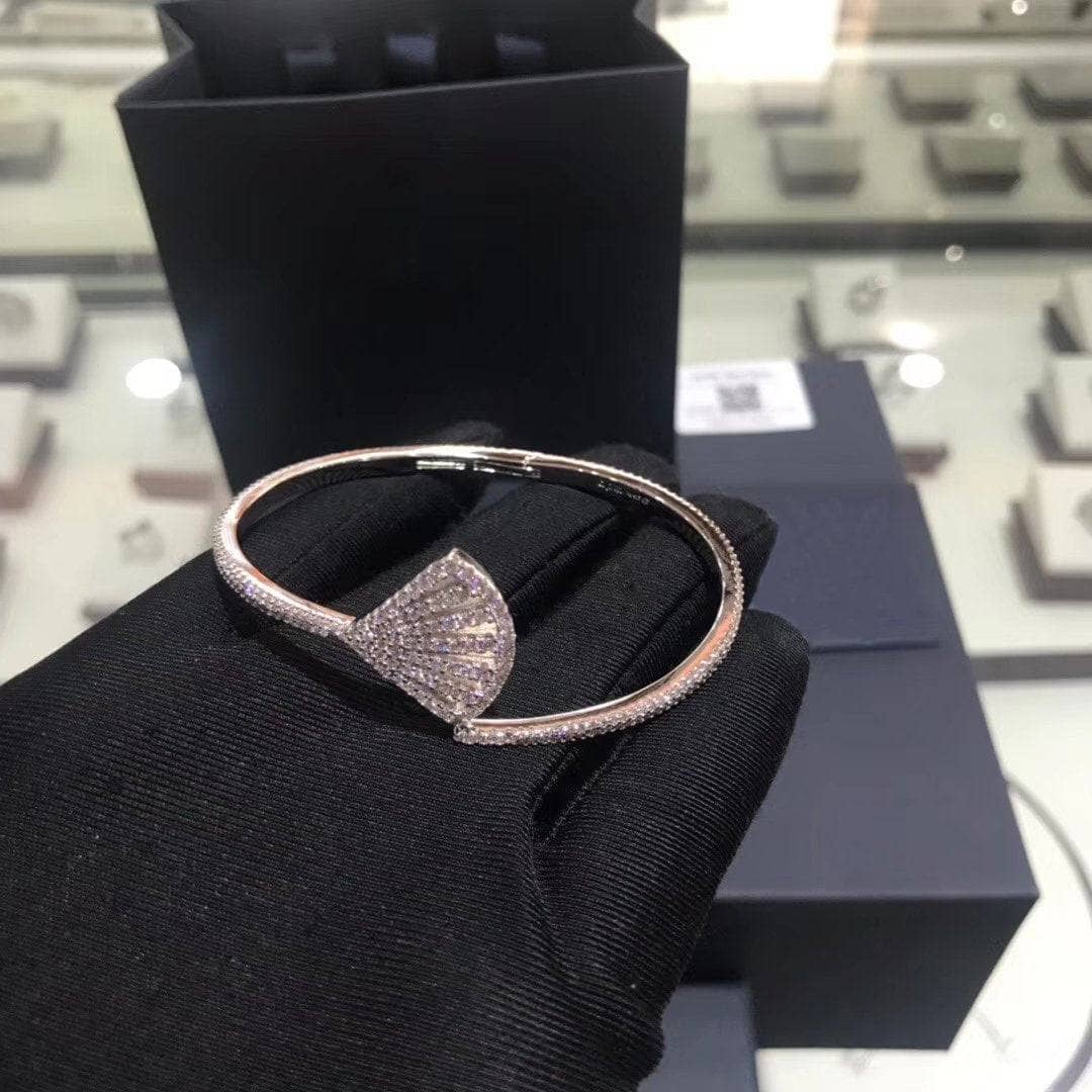 Created Diamond Scalloped Opening Bracelet-Black Diamonds New York