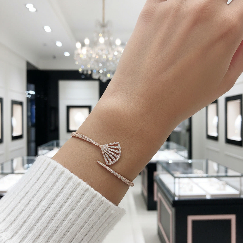 Scalloped Opening Diamond Option Bangle-Black Diamonds New York