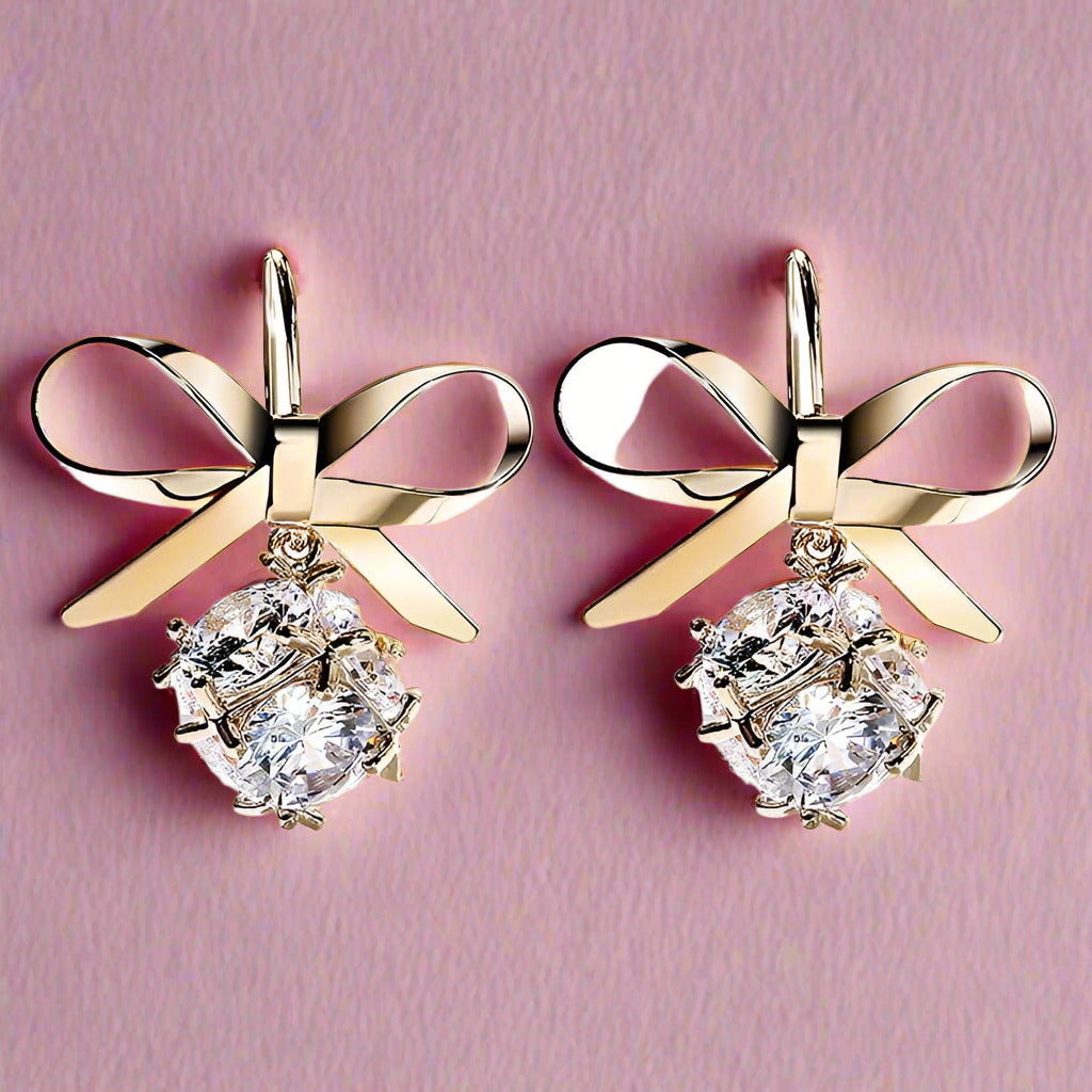 Round Diamond Short Simple Bow Earrings-Black Diamonds New York