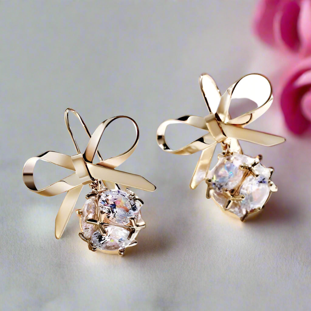 Round Diamond Short Simple Bow Earrings-Black Diamonds New York