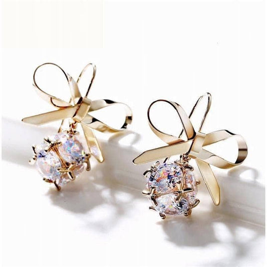Created Diamond Short Simple Bow Earrings-Black Diamonds New York