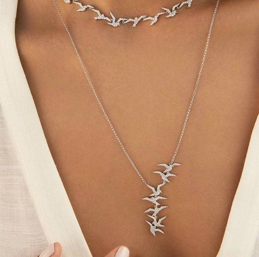EVN™ Diamond Silver mosaic swallow shine necklace-Black Diamonds New York